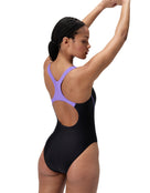 Speedo - Medley Logo Swimsuit - Black/Peach Pink/Purple - Model Back
