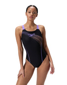 Speedo - Medley Logo Swimsuit - Black/Peach Pink/Purple - Model Front