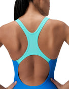 Speedo - Medley Logo Swimsuit - Blue/Green - Model Back Close Up