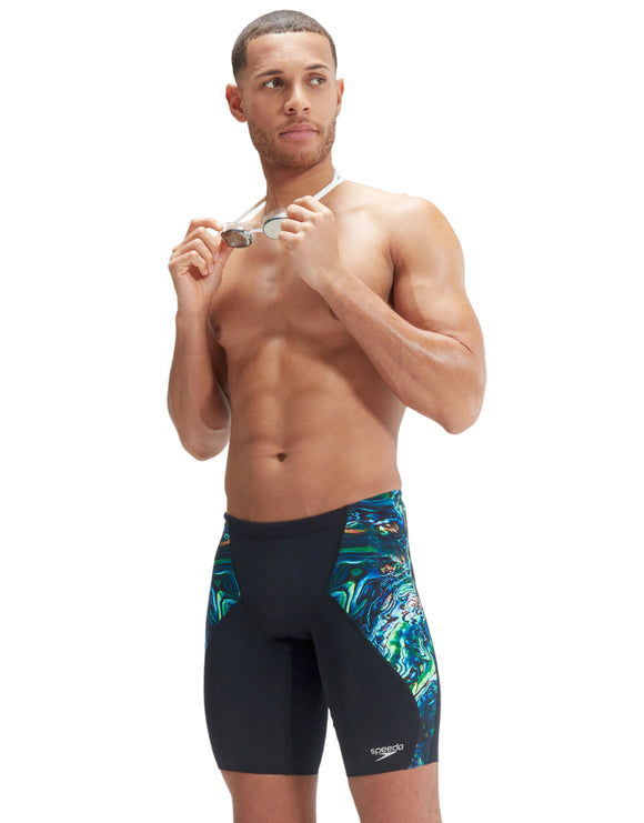 Speedo-Mens Placement Digital-V-Cut-Jammer-black_blue-Front-Model