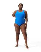Speedo - Placement Medalist Swimsuit - Blue/Plus Size - Model Front Full Body