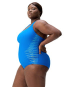Speedo - Placement Medalist Swimsuit - Blue/Plus Size - Model Side