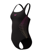 Speedo - Placement Muscleback Swimsuit - Black/Pink/Orange - Product  Front/Side