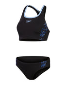 Speedo - Placement Racerback 2 Piece Swimsuit - Black/Blue - Product Front