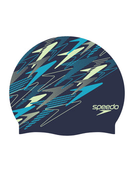 Printed Silicone Swimming Cap - Teal/Blue