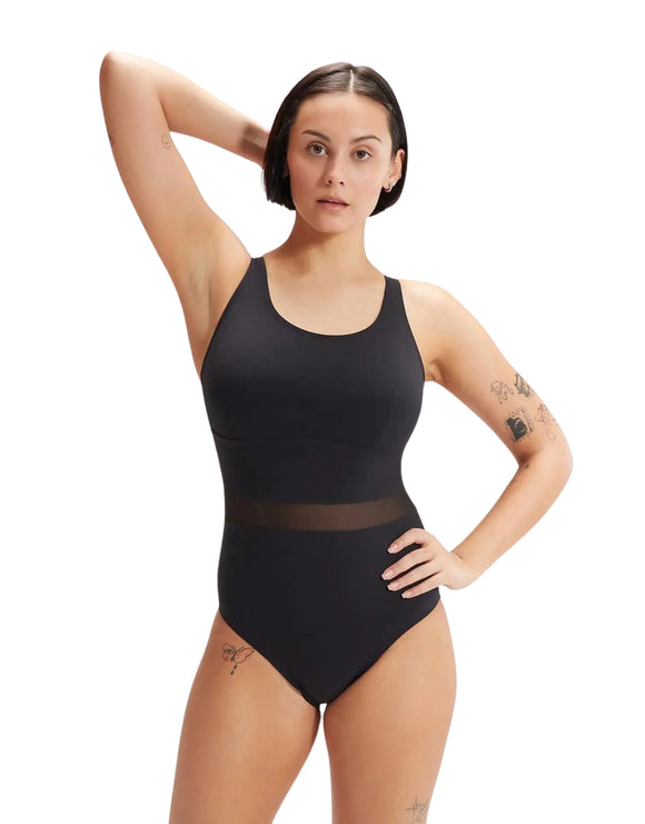 Speedo - Shaping LuniaGlow Swimsuit - Black - Model Front