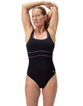Speedo - Shaping Contour Eclipse Swimsuit - Black/Pink - Model Front