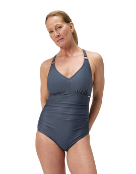 Speedo - Shaping V Neck Swimsuit - Grey - Model Front