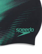 Speedo - Slogan Print Silicone Swim Cap - Black/Green - Product Close Up