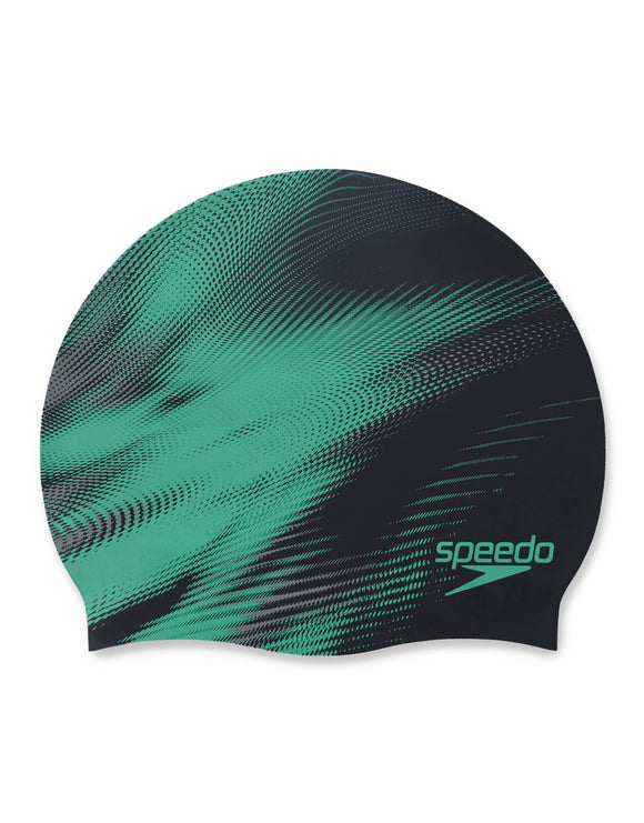Speedo - Slogan Print Silicone Swim Cap - Black/Green - Product Front