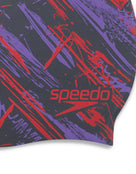 Speedo - Slogan Print Silicone Swim Cap - Purple/Red - Product Close Up