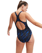 Speedo - Hyperboom Allover Medalist Swimsuit - Black/Blue - Model Back