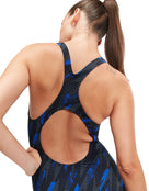Speedo - Hyperboom Allover Medalist Swimsuit - Black/Blue - Model Back Close Up