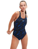 Speedo - Hyperboom Allover Medalist Swimsuit - Black/Blue - Model Front