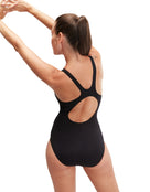 Speedo - Hyperboom Placement Muscleback Swimsuit - Black/Blue - Model Back