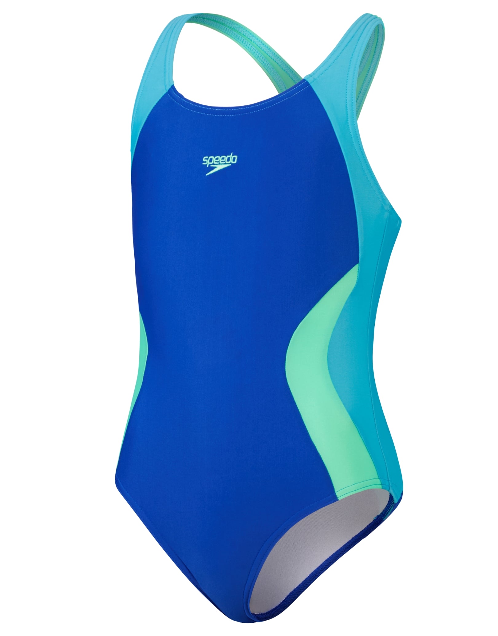 Speedo Girls Colourblock Spiritback Swimsuit - Blue/Green | Simply Swim ...