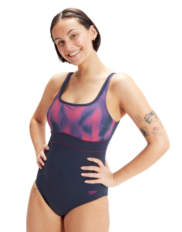 Speedo-scoopback-eclipse-navy-purple-front-model