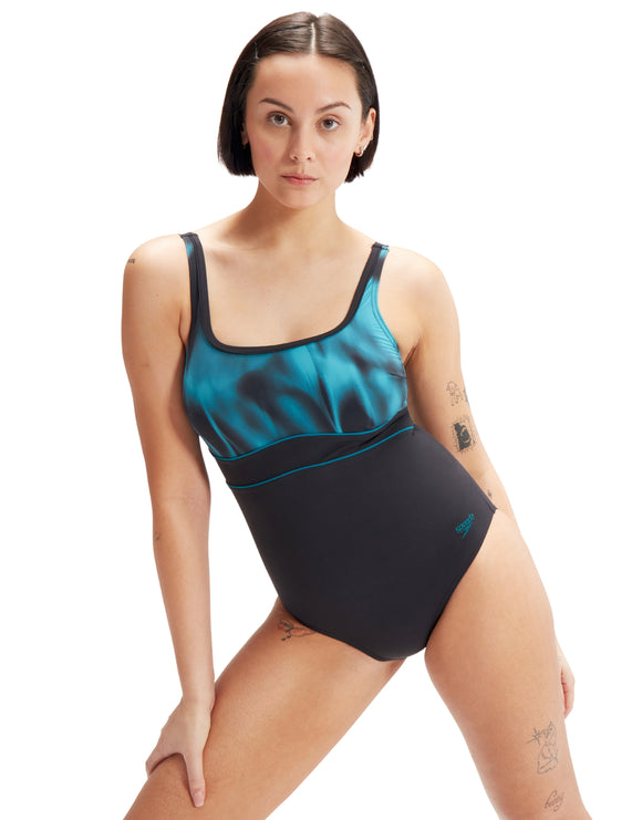 Speedo-scoopback-eclipse black green-model front