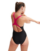 Speedo - Medley Logo Medalist Swimsuit - Black/Pink - Model Back