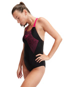 Speedo - Medley Logo Medalist Swimsuit - Black/Pink - Model Side