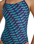 TYR - Dragonflyte Durafast Elite Cutoutfit Swimsuit - Navy/Green - Model Front Close Up
