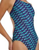 TYR - Dragonflyte Durafast Elite Cutoutfit Swimsuit - Navy/Green - Model Side/Front