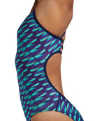 TYR - Dragonflyte Trinity Fit Swimsuit - Navy/Green - Model Side Close Up