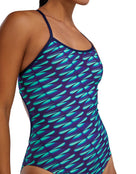 TYR - Dragonflyte Trinity Fit Swimsuit - Navy/Green - Model Front Close Up