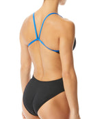 TYR - Girls HEXA Cutoutfit Womens Swimsuit - Black/Blue - Model Back