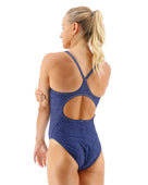 TYR Lapped Diamondfit Navy Swimsuit Model Back Close-Up