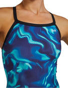 TYR - Waveform Durafast Elite Diamondfit Swimsuit - Blue/Green - Model Front Close Up