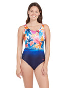 Zoggs - Womens Biarritz Scoopback Swimsuit - Navy/Multi - Product Front