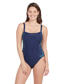 Zoggs - Womens Blue Chime Adjustable Classicback Swimsuit - Navy/Blue - Model Front with Pose