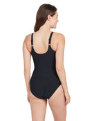 Zoggs - Womens Botanica Adjustable Scoopback Swimsuit - Black/Green - Model Back
