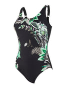 Zoggs - Womens Botanica Adjustable Scoopback Swimsuit - Black/Green - Product Front