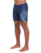 Zoggs - Mens Cortex Mid Swim Jammer - Navy/Green - Model Front/Side Close Up