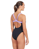Zoggs - Womens Downtown Speedback Swimsuit - Black/Blue - Model Back