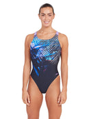 Zoggs - Womens Downtown Speedback Swimsuit - Black/Blue - Model Front
