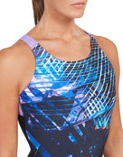 Zoggs - Womens Downtown Speedback Swimsuit - Black/Blue - Mode Front Close Up