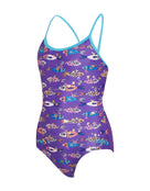 Zoggs - Girls Fishes Front Lined Sprintback Swimsuit - Purple/Blue - Product Front