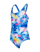 Zoggs - Girls Flashlight Front Lined Rowleeback Swimsuit - Blue/Multi - Product Front