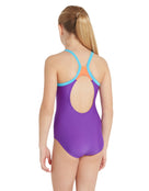 Zoggs - Girls Kerrawa Strikeback Swimsuit - Purple/Light Blue/Red - Model Back