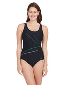 Zoggs - Womens Macmaster Scoopback Swimsuit - Grey/Green - Model Front