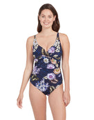 Zoggs - Womens Enigma Mystery Classicback Swimsuit - Navy/Multi - Model Front with Pose