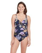 Zoggs - Womens Enigma Mystery Classicback Swimsuit - Navy/Multi - Model Front