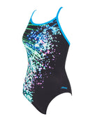 Zoggs - Womens Neon Sparkle Strikeback Swimsuit - Black/Blue - Product Front