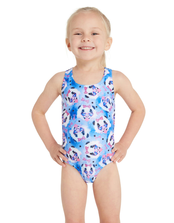 Zoggs - Tots Girls Party Panda Actionback Swimsuit - Blue - Model Front