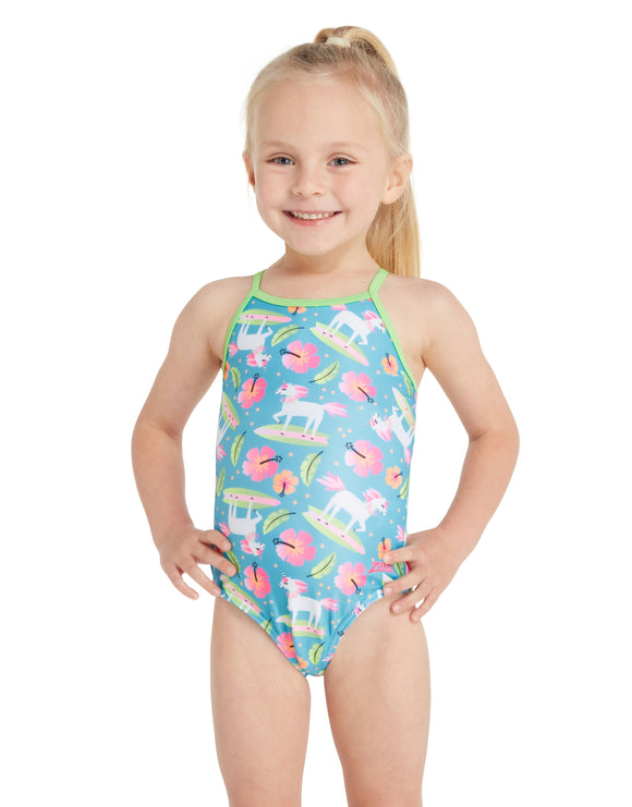 Zoggs - Tots Girls Pegasus Crossback Swimsuit - Blue - Model Front