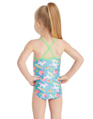 Zoggs - Tots Girls Pegasus Crossback Swimsuit - Blue - Model Back