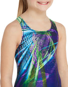 Zoggs - Girls Power Surge Front Lined Flyback Swimsuit - Navy/Multi - Model Front Close Up